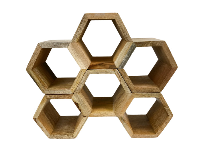 2pc Wood Honey Comb Wine Bottle Holder'