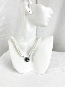 Vintage Chanel Button on Pearl Necklace