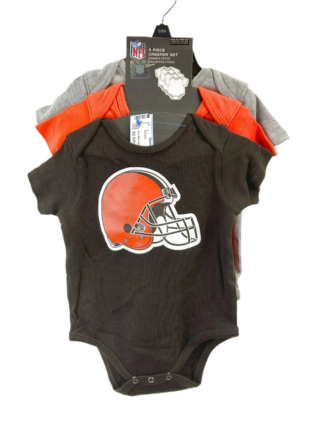 Size 6/9m NFL Cleveland Browns 3pck Onsies