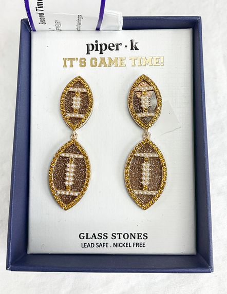Piper Rhinestone Football Earrings